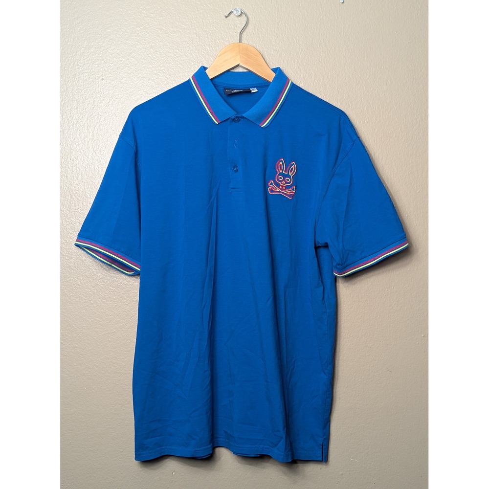 Psycho Bunny Polo Shirt Mens 4XL Blue Short Sleeve Tipped Collar Logo